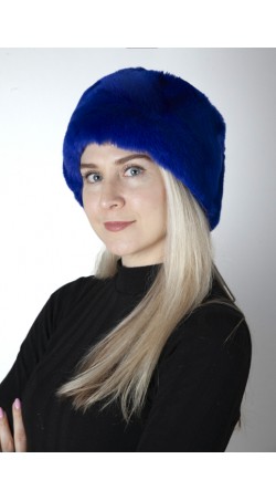Mütze aus Rex Kaninchenpelz - Blau